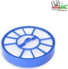 A round blue vacuum cleaner filter with a white filter material inside, set against a white background. A logo is visible in the top right corner. Produktbild-Vorschau