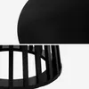 Close-up views of a black table, showing the wood grain texture on the top and the slatted base. Produktbild-Vorschau