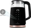 A black electric kettle with a glass top and a digital display is shown against a white background. A graphic overlay indicates the 'Keep Warm' feature. Náhled obrázku produktu