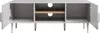 An open TV stand with two doors and shelves, shown from the front. Voir les images du produit