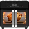 A black air fryer oven with two doors, each revealing a roasted chicken inside, lit by internal lights. Anteprima dell’immagine prodotto