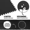 Close-up views and descriptive text highlighting features of black puzzle mats. Náhled obrázku produktu