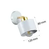 A white and gold adjustable wall lamp with a visible light bulb, shown against a white background with measurement indicators. Náhled obrázku produktu