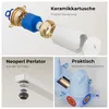 A collage of images showing the internal components and features of a faucet. Podgląd zdjęcia produktu