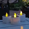 LED Solar Teelichter - orange flackernde LED - Lichtsensor - H: 6cm/D: 5,2cm - für Außen - 3er Set Produktbild-Vorschau
