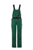 A pair of green overalls with black and red accents, presented on a white background. Produktbild-Vorschau