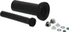 A plumbing connection kit for a toilet, including two black pipes and several small metal and plastic fittings, laid out on a white background. Produktbild-Vorschau