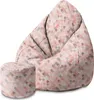 A bean bag chair and ottoman with a pink geometric pattern on a white background. Náhled obrázku produktu