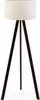 A floor lamp with a cream fabric shade and dark brown tripod legs, presented on a white background. Produktbild-Vorschau
