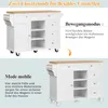 A white kitchen cart shown in two modes: mobile with wheels and stationary with feet. Anteprima dell’immagine prodotto