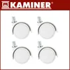 Four white casters with silver metal stems are arranged in a two-by-two grid against a white background. The top of the image features a red banner with the brand name 'KAMINER' and a logo. Voir les images du produit