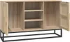 An open wooden sideboard with shelves and doors, displayed against a white background. Náhled obrázku produktu