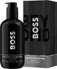 A black bottle of BOSS BOTTLED BEYOND shower gel and its packaging are shown against a black background. Podgląd zdjęcia produktu