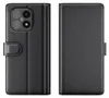 A black leather flip case for a smartphone, shown from the front and back. Produktbild-Vorschau