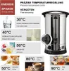 Collage of images showing different temperature settings and uses of a hot water dispenser, alongside a picture of the dispenser itself. Náhled obrázku produktu