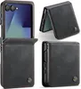 A collage of images showing a black leather flip phone case for a Samsung Galaxy Z Flip. Produktbild-Vorschau