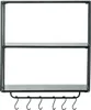 A black metal wall shelf with two shelves and six hooks. Produktbild-Vorschau