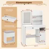 A diagram showing the dimensions of a white vanity table and stool set. Anteprima dell’immagine prodotto