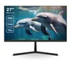 A computer monitor displaying an image of two dolphins swimming underwater, with product specifications listed on the left side of the screen. Podgląd zdjęcia produktu
