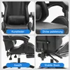 A collage of four close-up images of a black gaming chair, highlighting different features. Produktbild-Vorschau