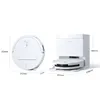 A size chart showing two views of a white robot vacuum cleaner with dimensions labeled. Produktbild-Vorschau