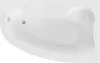 A top-down view of a white corner bathtub.