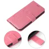 A pink floral flip cover for a Huawei P40 Lite phone, shown from a slightly elevated angle with two close-up insets. Produktbild-Vorschau