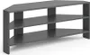 A gray corner shelf unit with three shelves, shown on a white background. Produktbild-Vorschau