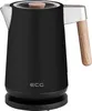 A black electric kettle with a wood-tone handle and lid accent, shown on a white background. Podgląd zdjęcia produktu