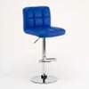 A blue bar stool with a chrome base and adjustable height. Produktbild-Vorschau