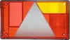 A rectangular automotive tail light assembly with red, orange, and yellow sections, and a white triangular reflector in the center. Produktbild-Vorschau