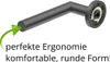 A dark gray door handle with a green arrow pointing to its end, and text below. Produktbild-Vorschau