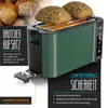 A green toaster with bread rolls on top, with marketing text and diagrams. Anteprima dell’immagine prodotto