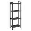 A tall, narrow, four-shelf shelving unit with a black metal frame and black wood shelves, shown against a white background. Produktbild-Vorschau