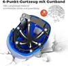 Close-up view of the inside of a blue safety helmet, highlighting its internal harness system and materials. Náhled obrázku produktu