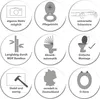 A collage of circular icons, each illustrating a feature of a toilet seat. Produktbild-Vorschau