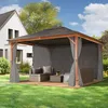 TOOLPORT Gazebo da giardino 4x4 m look legno, tetto Hardtop Anteprima dell’immagine prodotto 2