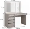 A diagram of a vanity table with dimensions indicated by measurement lines and text. Produktbild-Vorschau