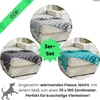 Collage of three circular images showing dog blankets on a sofa, with text overlays and a graphic. Produktbild-Vorschau