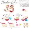 An instructional graphic showing how to make a number cake, with steps illustrated and ingredients listed in multiple languages. Anteprima dell’immagine prodotto
