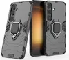 Two phone cases with a ring holder are displayed diagonally, with a smartphone partially visible between them. Produktbild-Vorschau
