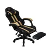A black and gold gaming chair with a footrest extended. Náhľad obrázku produktu