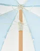 Close-up view of the internal structure of an open umbrella, showing the wooden pole, metal ribs, and fabric canopy. Produktbild-Vorschau