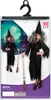 A product package for a witch costume, featuring images of the costume and a size chart. Produktbild-Vorschau