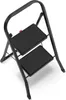 A black, two-step folding stepladder shown from a slightly elevated front-diagonal angle against a white background. Podgląd zdjęcia produktu