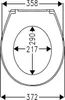A technical drawing of a toilet seat with dimensions indicated. Produktbild-Vorschau