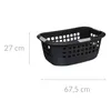 A dark gray laundry basket with white accents is shown from a side angle, with dimensions indicated by lines and text. Produktbild-Vorschau