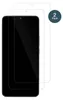 Two screen protectors are shown laid on top of each other, with one partially covering a black smartphone. Produktbild-Vorschau