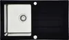 A top-down view of a black kitchen sink with a stainless steel basin and a draining board with grooves. Produktbild-Vorschau