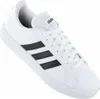 A white Adidas sneaker with black stripes is shown against a white background. Produktbild-Vorschau